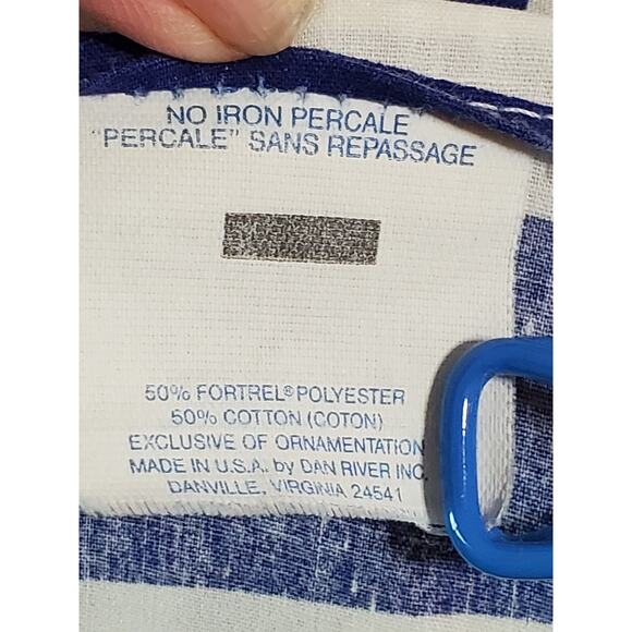 Vintage Blue Striped Twin Flat Sheet 97 x 64 Percale No-Iron Navy Blue White USA - Picture 5 of 8